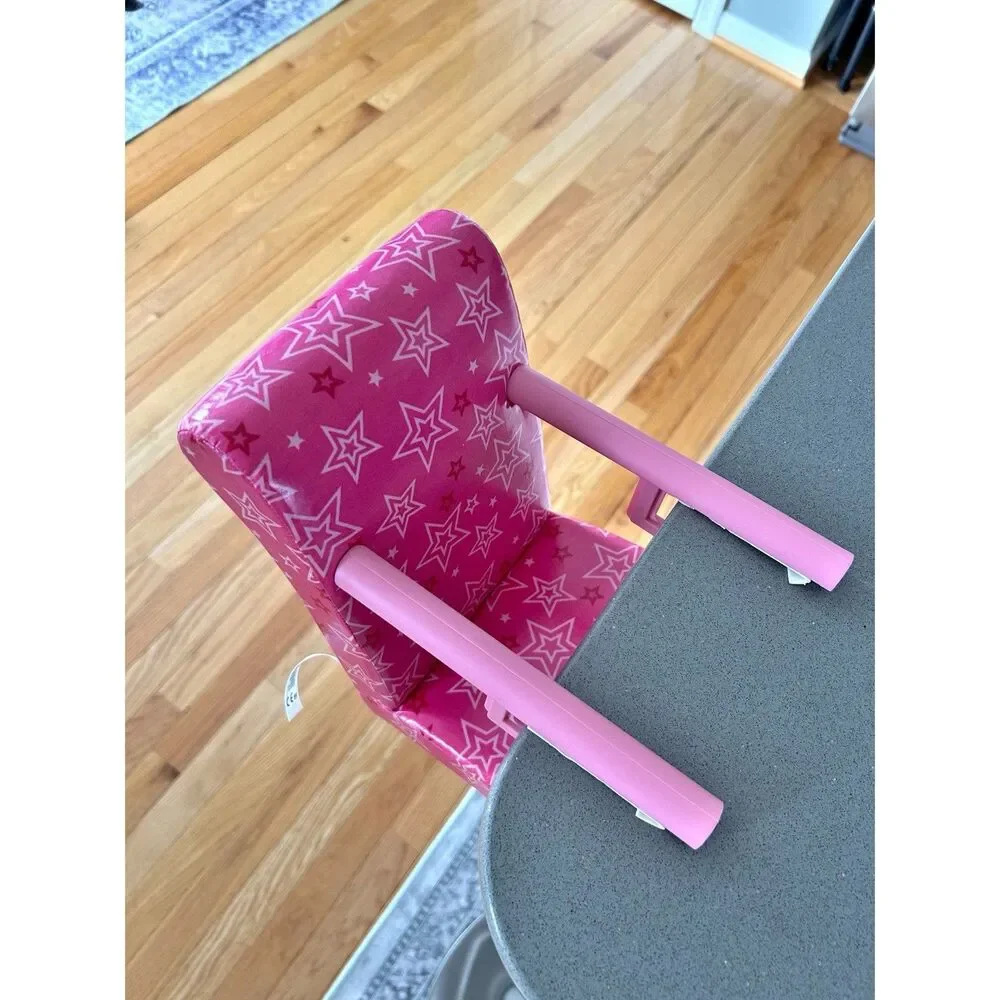 American Girl Bistro Cafe Treat Seat Slip On Doll Booster Chair Pink Stars 2017
